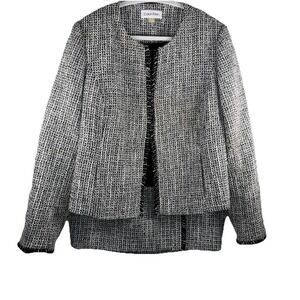 Calvin Klein Black and White Tweed Open-Front Blazer